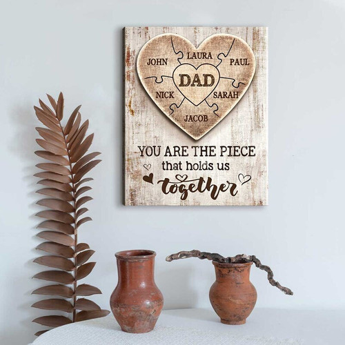 Personalized dad puzzle canvas wall art with family names on pieces, living room decor, birthday or Christmas gift | Familywalldecor