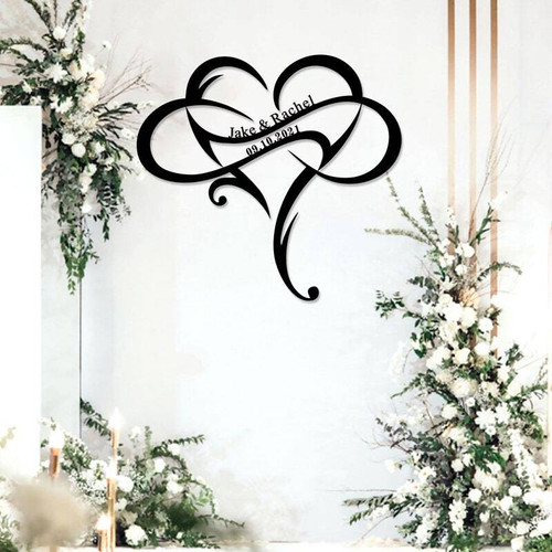Infinity metal sign personalized with couple’s names and established date, matte black wall decor, wedding gift for newlyweds | Family Wall Decor