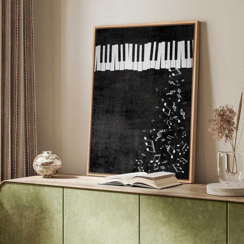 Black and white piano canvas wall art, monochrome musical decor for studio or music room, minimalist print for modern spaces | Family Wall Decor