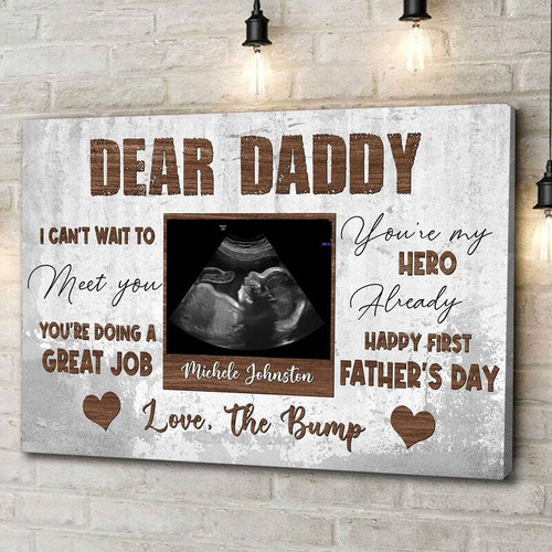 Personalized ultrasound art canvas with sonogram, First Father’s Day Hero Dad message, custom name and date for new dad | Familywalldecor
