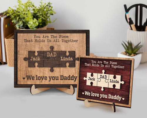 Father's Day puzzle sign for Dad with custom message, heartfelt tabletop decor and keepsake gift from kids on display. | Familywalldecor