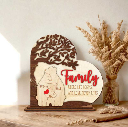 Bear family puzzle sign, engraved wooden wall decor with custom names; thoughtful Mother's Day gift for mom or grandma | Family Wall Decor