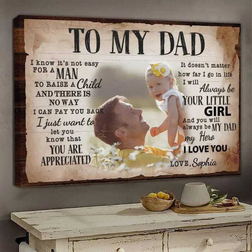 Dad Hero canvas with custom photo and name, personalized Father's Day gift for Dad; modern typography and neutral background | Family Wall Decor