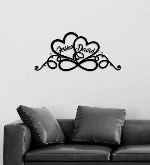 Infinity heart metal sign for couples, personalized with names and wedding date; wall decor and keepsake gift for newlyweds | Family Wall Decor