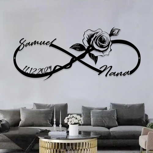 Infinity symbol metal sign for couples with personalized names and date, matte black wall decor, wedding or anniversary gift | Family Wall Decor