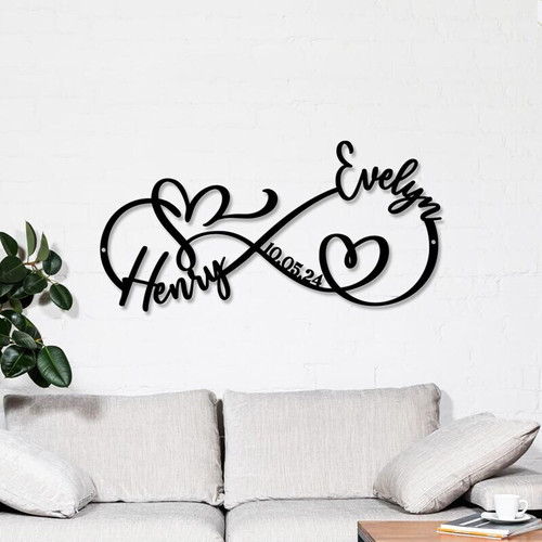 Infinity symbol metal sign wall art with couples' names and established date, personalized LED backlit wedding decor | Family Wall Decor