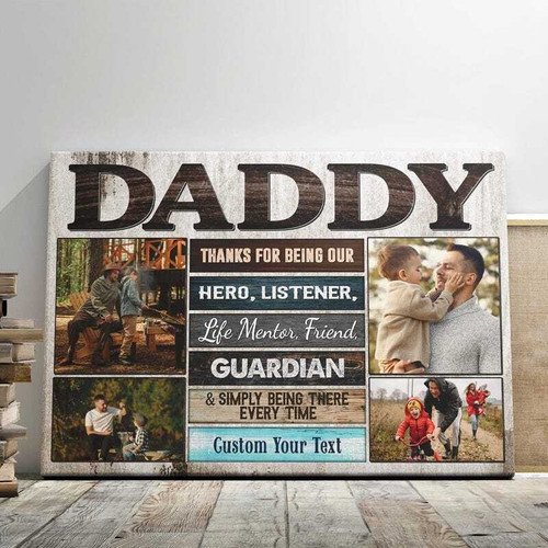 Hero theme canvas collage custom photo print for Dad personalized with names and dates, ideal Father's Day or birthday gift | Familywalldecor