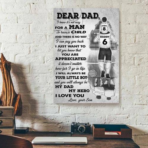 Soccer dad hero canvas wall art with father and son on the pitch, personalized names and date, gift for Father’s Day | Family Wall Decor