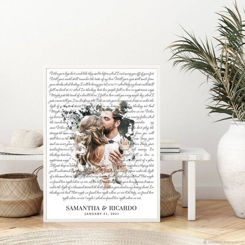 Wedding song lyrics canvas print personalized with couple's names and date, portrait, white, first dance anniversary decor | Family Wall Decor