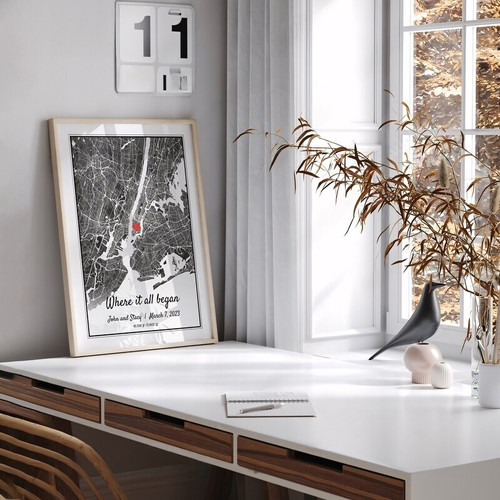 Where We Met Map canvas personalized with custom location map, names, and date, a romantic anniversary gift for couples | Familywalldecor