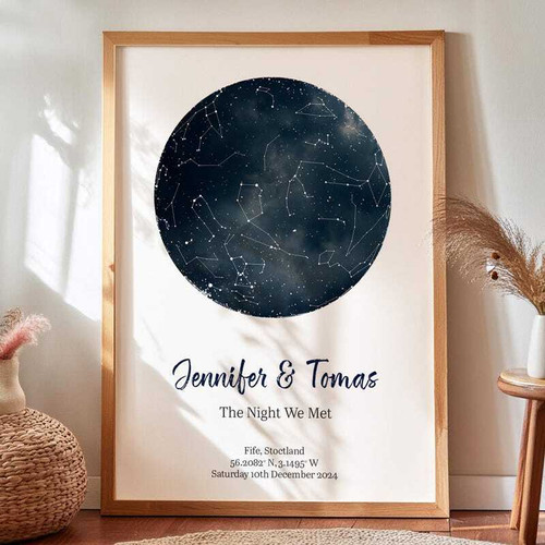 Personalized Where We Met Map Canvas With Star Chart - Gift For Living Room DéCor | Family Wall Decor