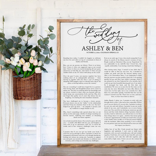 Custom wedding vows framed canvas wall art for couples, personalized anniversary gift, ideal for bedroom wall decor | Family Wall Decor