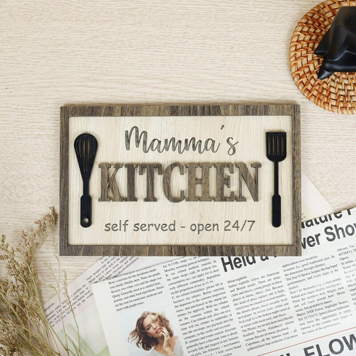 Mama's Kitchen rustic wood sign, personalized farmhouse decor with custom names or date, perfect Mother's Day gift for Mom | Familywalldecor