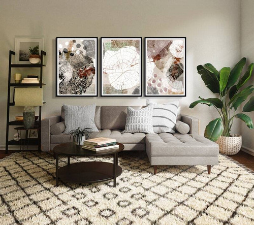 Abstract Wood Slice Canvas Trio - Modern Living Room Decor Set | Family Wall Decor