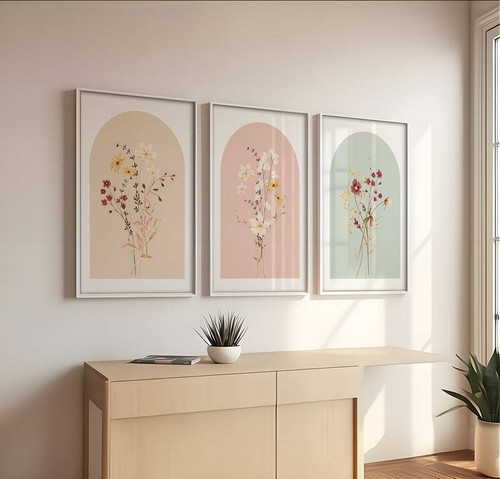 Boho Watercolor Wildflower Canvas Set for Minimalist Decor | Family Wall Decor