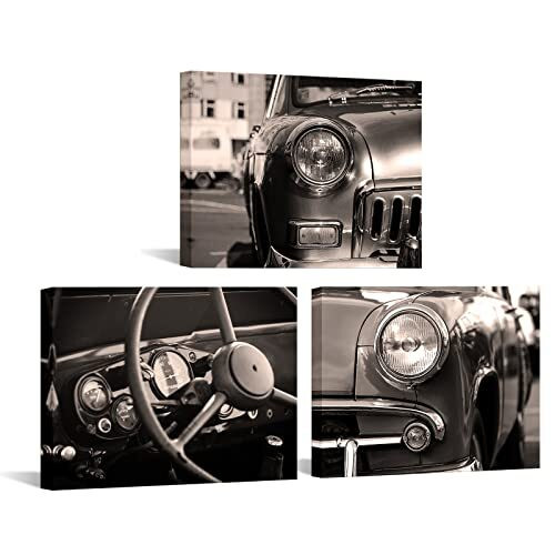 Vintage classic American car canvas wall art in retro style, decor for men's or boys' bedroom and car enthusiast spaces | Family Wall Decor