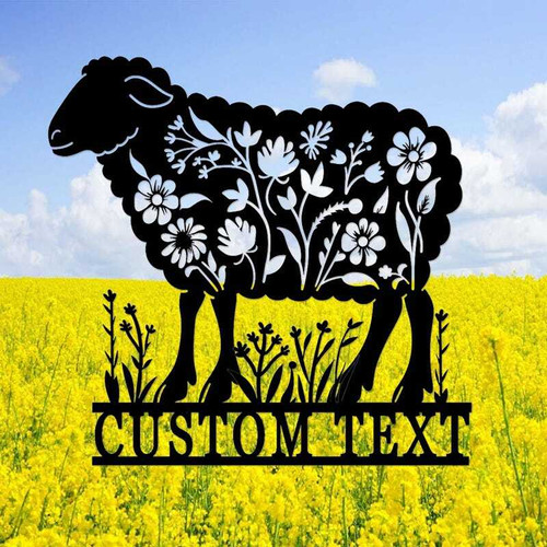sheep metal sign personalized for farmhouse barns, matte black, custom family name and ranch gate decor, horizontal rectangle | Family Wall Decor