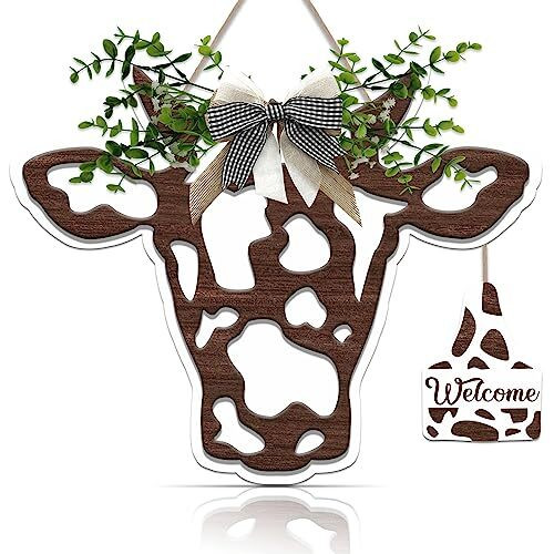 Farmhouse cow 3D welcome porch sign for outdoor decor, raised head detail on rustic plaque for front entry or covered patio. | Family Wall Decor UK