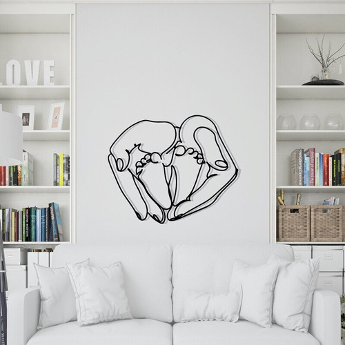 Modern baby footprints metal wall art for nursery, matte black minimalist design, thoughtful newborn gift for mom | Family Wall Decor