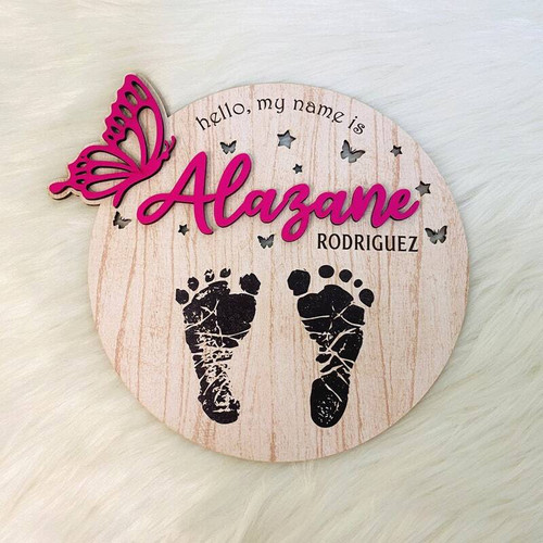 Butterfly baby footprints wall art, personalized nursery print with baby name and birth stats, sweet newborn keepsake decor. | Family Wall Decor