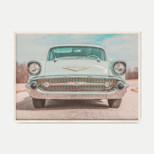 Vintage Pink Teal Car Canvas For Enthusiasts Living Room Decor | Family Wall Decor