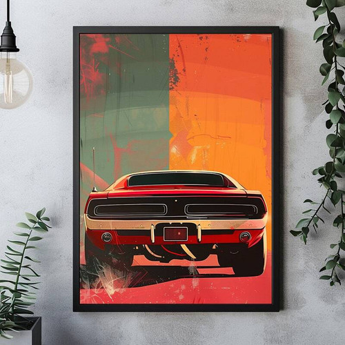 Classic Muscle: Dodge Charger Challenger Retro Canvas Art | Family Wall Decor