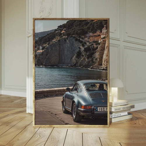 Classic vintage car canvas wall art with sepia muscle coupe side view, landscape, great for garage, workshop, or man cave decor | Family Wall Decor