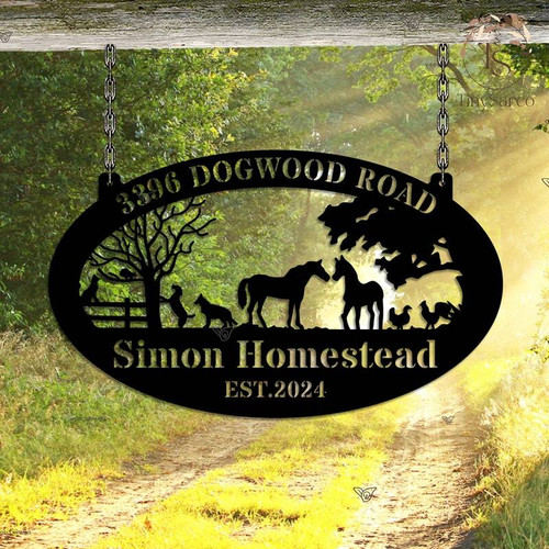 Animal farm metal sign, personalized with family name and established year, rustic steel decor for ranch gate or barn entry | Family Wall Decor