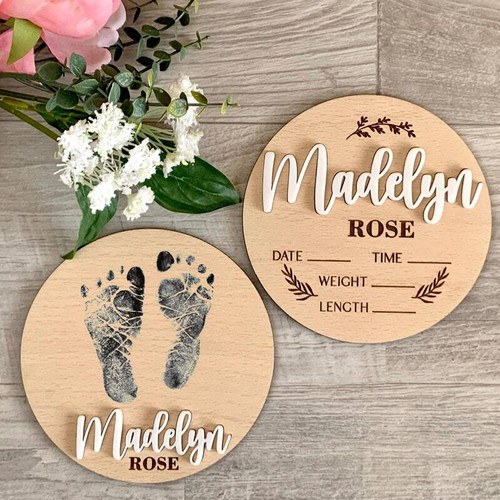 Personalized baby footprint wall art with name and birth stats for nursery decor and hospital announcement, newborn keepsake | Family Wall Decor