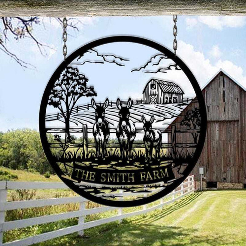 donkey metal sign in rustic farmhouse style, personalized with family name; wall decor for barn entry or country home | Family Wall Decor