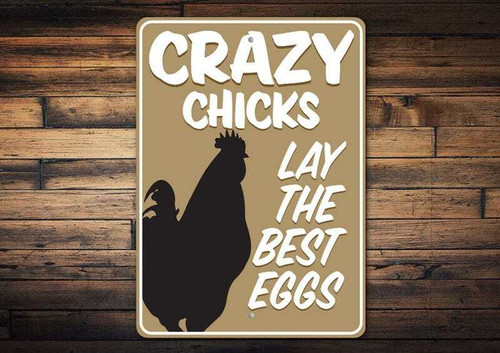 Humorous farm animal metal sign for chicken coop decor, rustic finish with chicken motif, great gift for farming wives | Family Wall Decor