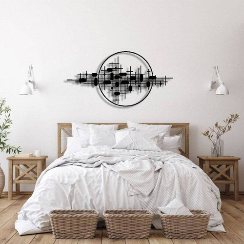 3D geometric metal wall sculpture with abstract facets, modern art adding dimensional texture to a contemporary bedroom wall | Family Wall Decor