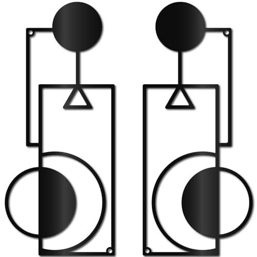 Vertical Abstract Black Geometric Metal Wall Art Decor - Above Bed & Living Room Design | Family Wall Decor