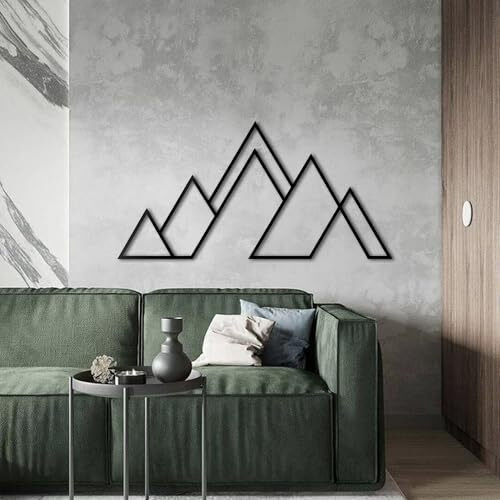 Geometric mountain metal wall art in minimalist line silhouette, sleek metal decor for nature lovers for living room walls | Family Wall Decor