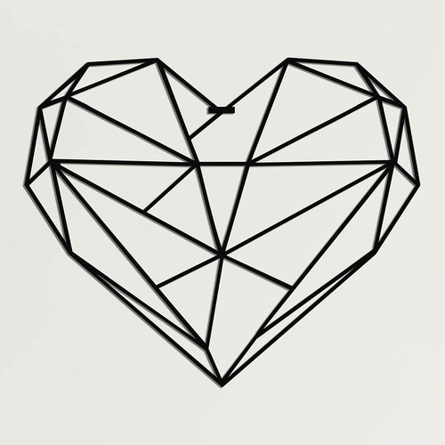 3D geometric heart metal wall art for bedroom decor, black powder-coated steel, minimalist design with dimensional lines | Family Wall Decor