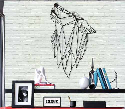3D geometric wolf metal wall art, modern silhouette with angular lines and depth effect for home office or bedroom decor | Family Wall Decor