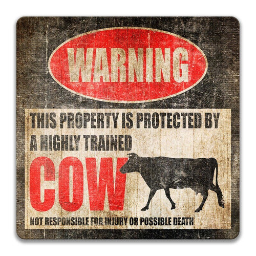 Humorous animal farm metal sign with cow graphic, rustic wall decor and witty quote, great gift for dairy farmers | Family Wall Decor