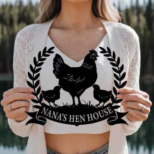 Chicken farm custom metal sign for Nana’s Hen House, personalized with name; rustic outdoor coop decor for backyard chicken lovers | Family Wall Decor