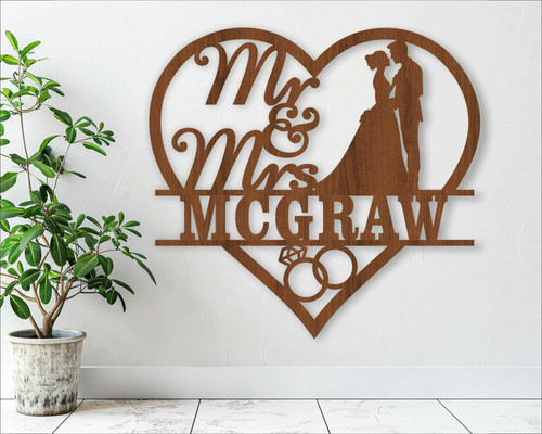 Mr and Mrs metal wall decor sign with elegant script lettering, a thoughtful wedding or anniversary gift for couples | Familywalldecor