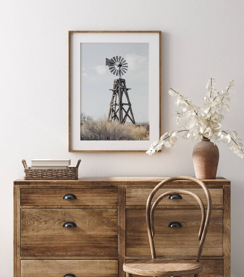 Southwest windmill wall decor canvas with desert cacti, personalized family name and date, rustic farmhouse living room decor | Family Wall Decor