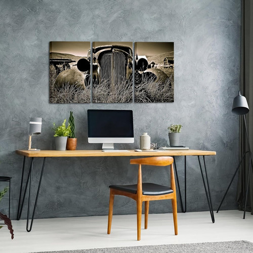 Vintage truck canvas art in sepia with Native American theme, wall decor ideal for living room and car enthusiast decor | Family Wall Decor