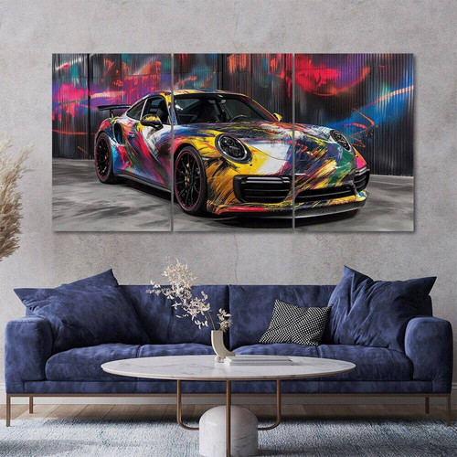 Classic sports car framed canvas wall art in vibrant hues, perfect for car lovers' living room or office decor | Family Wall Decor