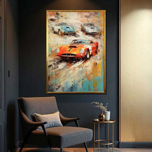 Retro automotive canvas wall art featuring a vintage red race car in motion, landscape layout; ideal gift for car enthusiasts | Family Wall Decor
