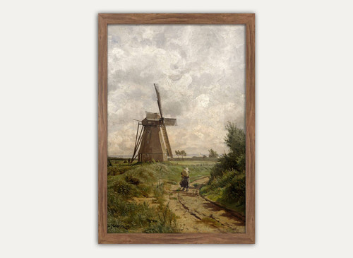 Vintage windmill canvas art wall decor, rustic country oil painting landscape print for living room, farmhouse field at dusk | Familywalldecor