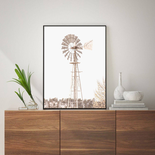 Rustic windmill canvas wall decor for farmhouse living rooms, neutral tones and weathered blades bring cozy country charm | Family Wall Decor