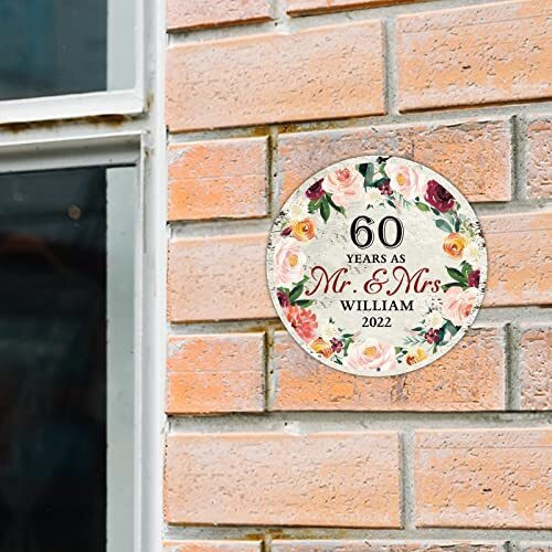 Anniversary Mr & Mrs metal sign, personalized with couple’s names and 60 years, elegant wall decor for the kitchen | Familywalldecor