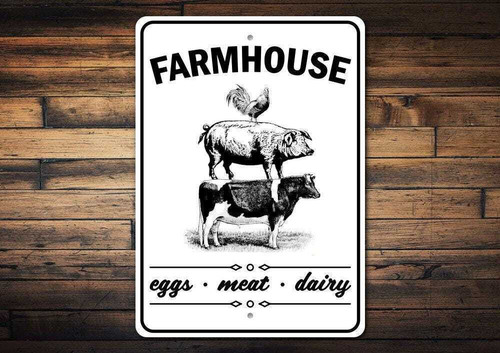 Farm animal metal wall decor sign, antiqued finish, horizontal rectangular plaque for farmhouse kitchen, rustic vintage style | Familywalldecor