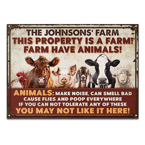 Funny farm animal vintage metal sign with custom warning text for barn doors, garden fence, or shed; rustic outdoor decor | Familywalldecor