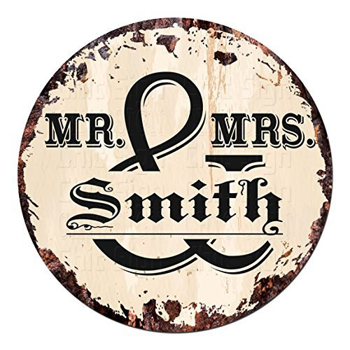 Mr and Mrs personalized rustic tin sign wall decor, vintage metal plaque with custom names and date, perfect for a man cave | Familywalldecor