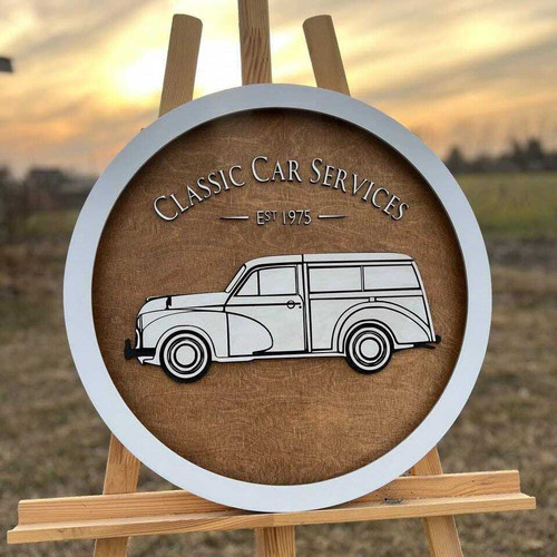 Car enthusiast wood sign for garage, personalized with family name and established year, rustic distressed finish, horizontal | Family Wall Decor
